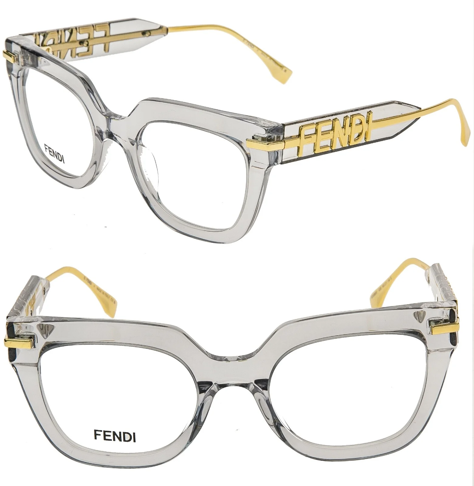 FENDI FENDIGRAPHY HOBO LOGO 50065 001 Gray Crystal Eyeglass Frame 50mm FE50065I 1